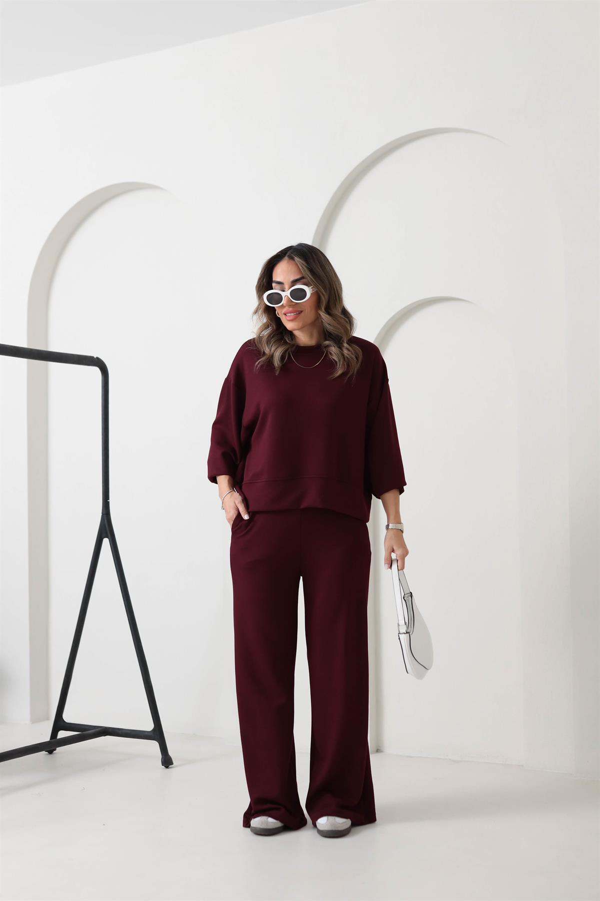 Bisiklet Yaka Modal Kumaş Takım BORDO