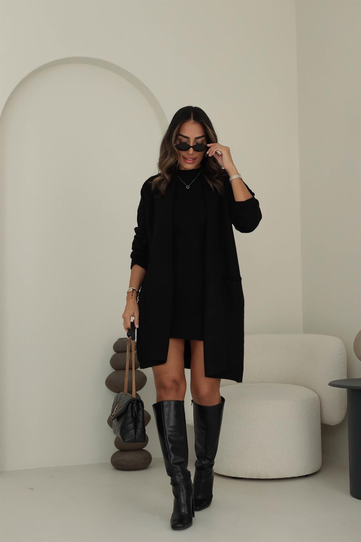 5131Y Hırka Elbise İkili Triko Takım SİYAH