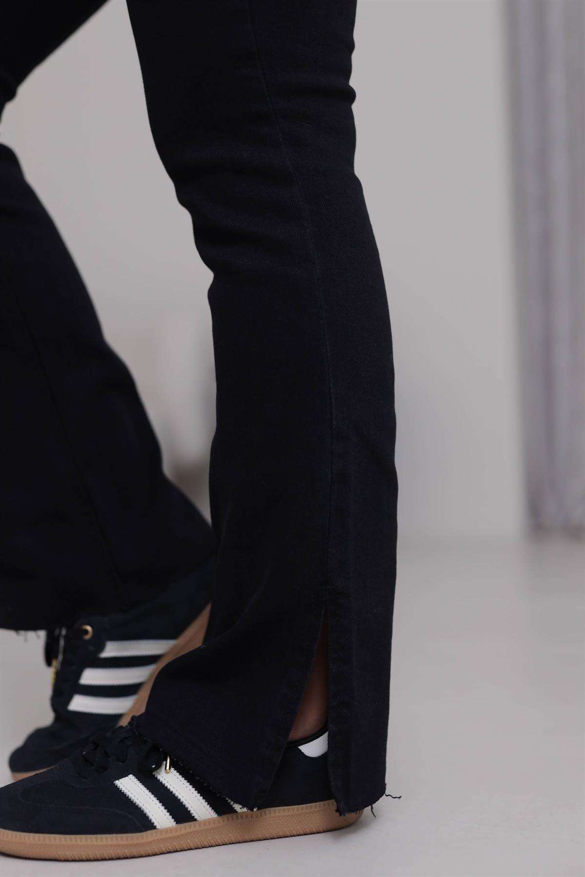 5303 Yırtmaçlı Flare Jean  Pantolon SİYAH