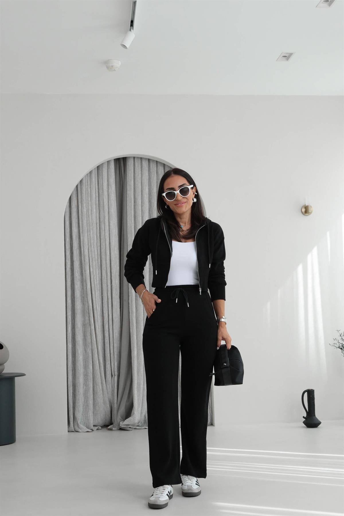 2331 Selanik Kumaş Fermuarlı Ceketli Takım SİYAH