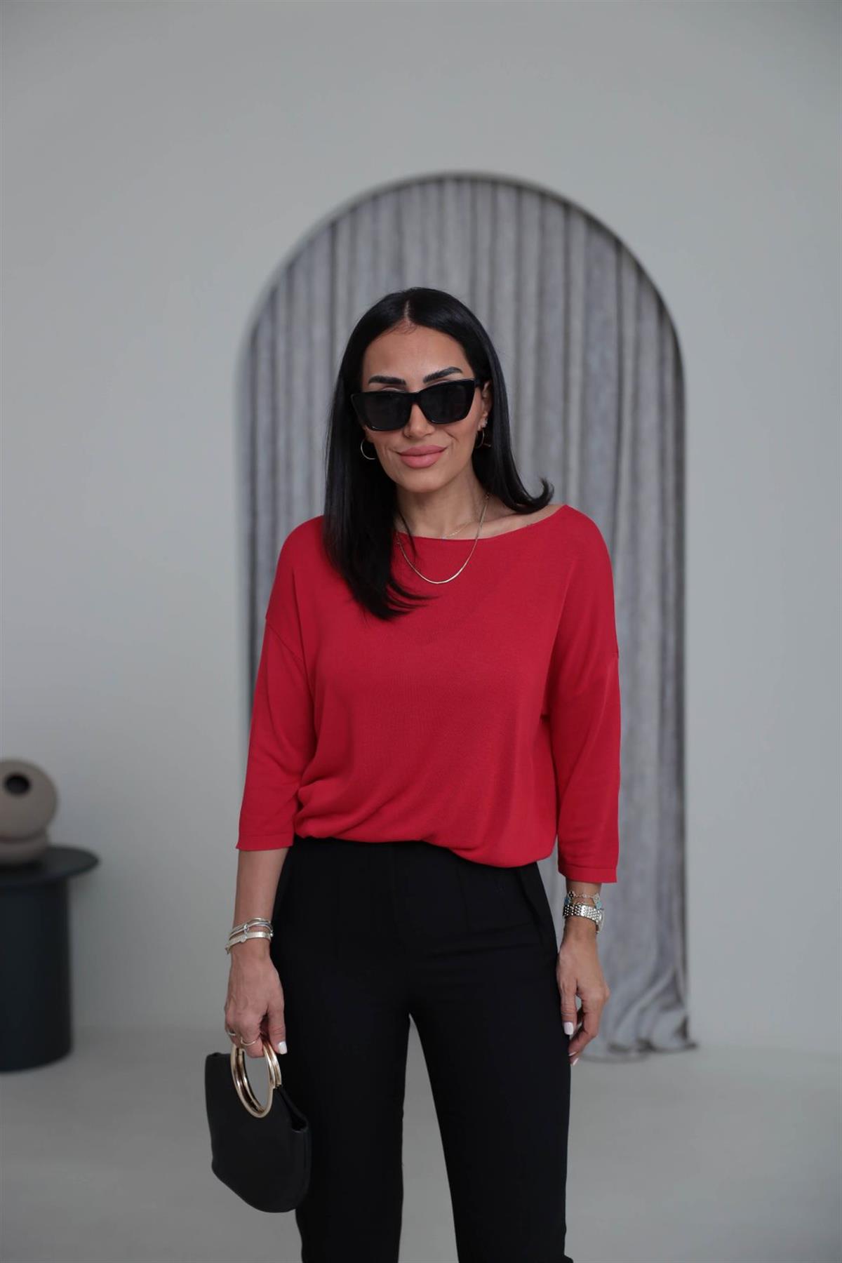 928 Truvakar Kol Viskon Triko Bluz KIRMIZI