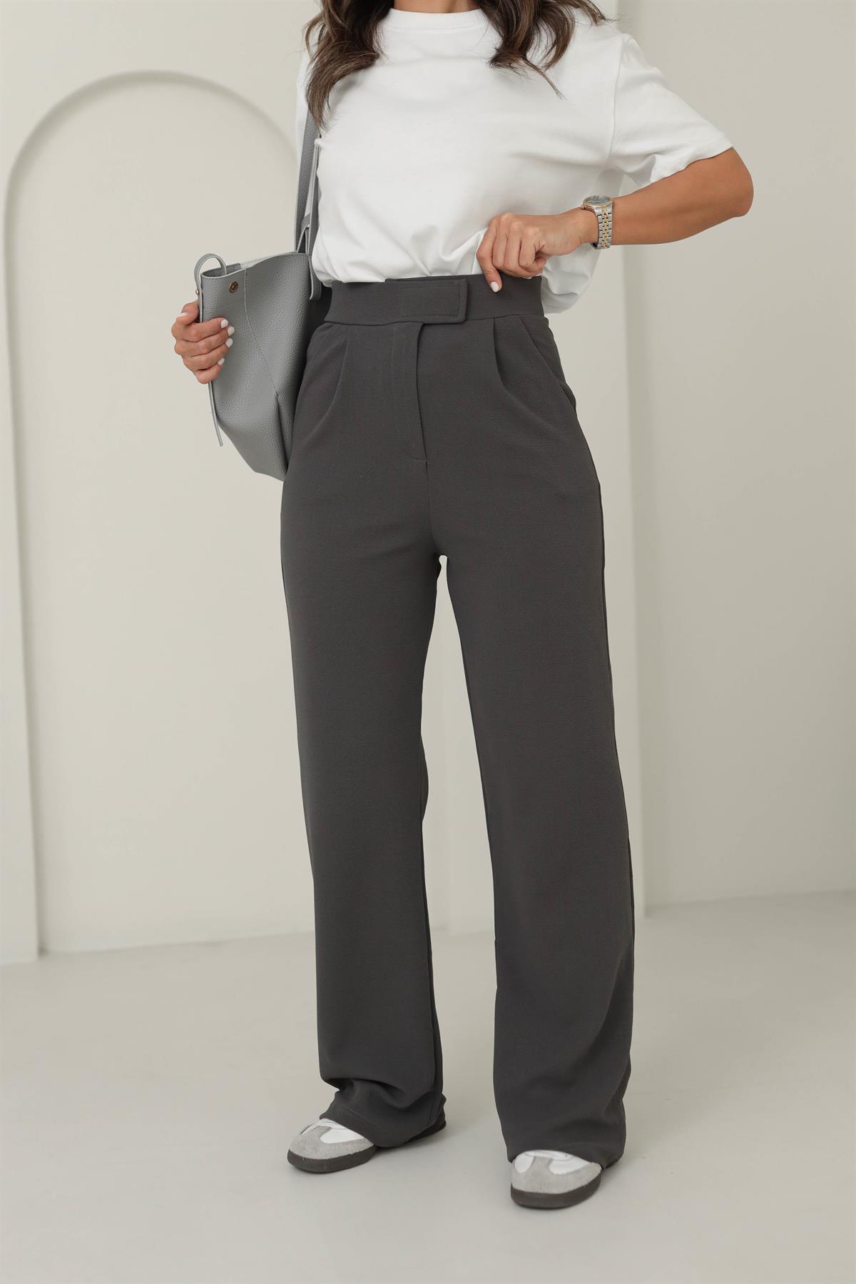 3826 Likralı Cırtlı Palazzo Pantolon ANTRASİT