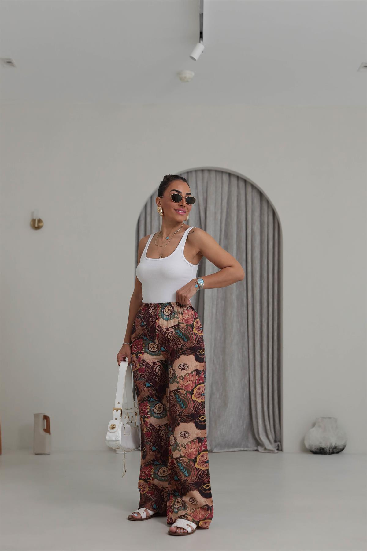 6320 Bel Lastikli Desenli Rahat Pantolon DESENLİ