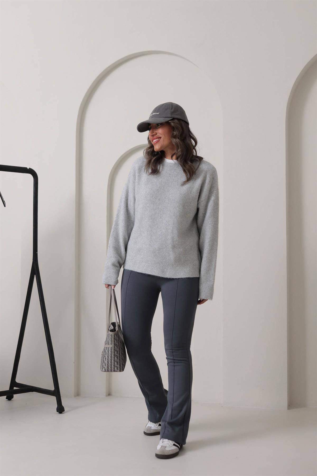 Za Ön Dikiş Detay İspanyol Paça Pantolon GRİ