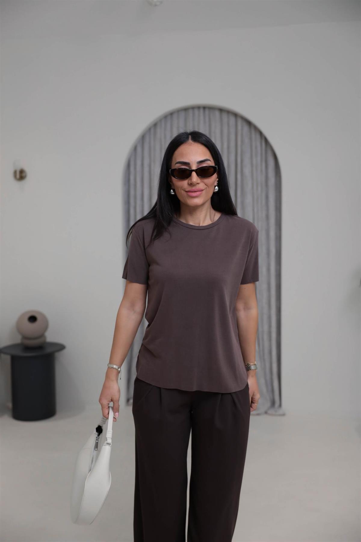 1020 Oys Lazer Kesikli Modal Tshirt KAHVE