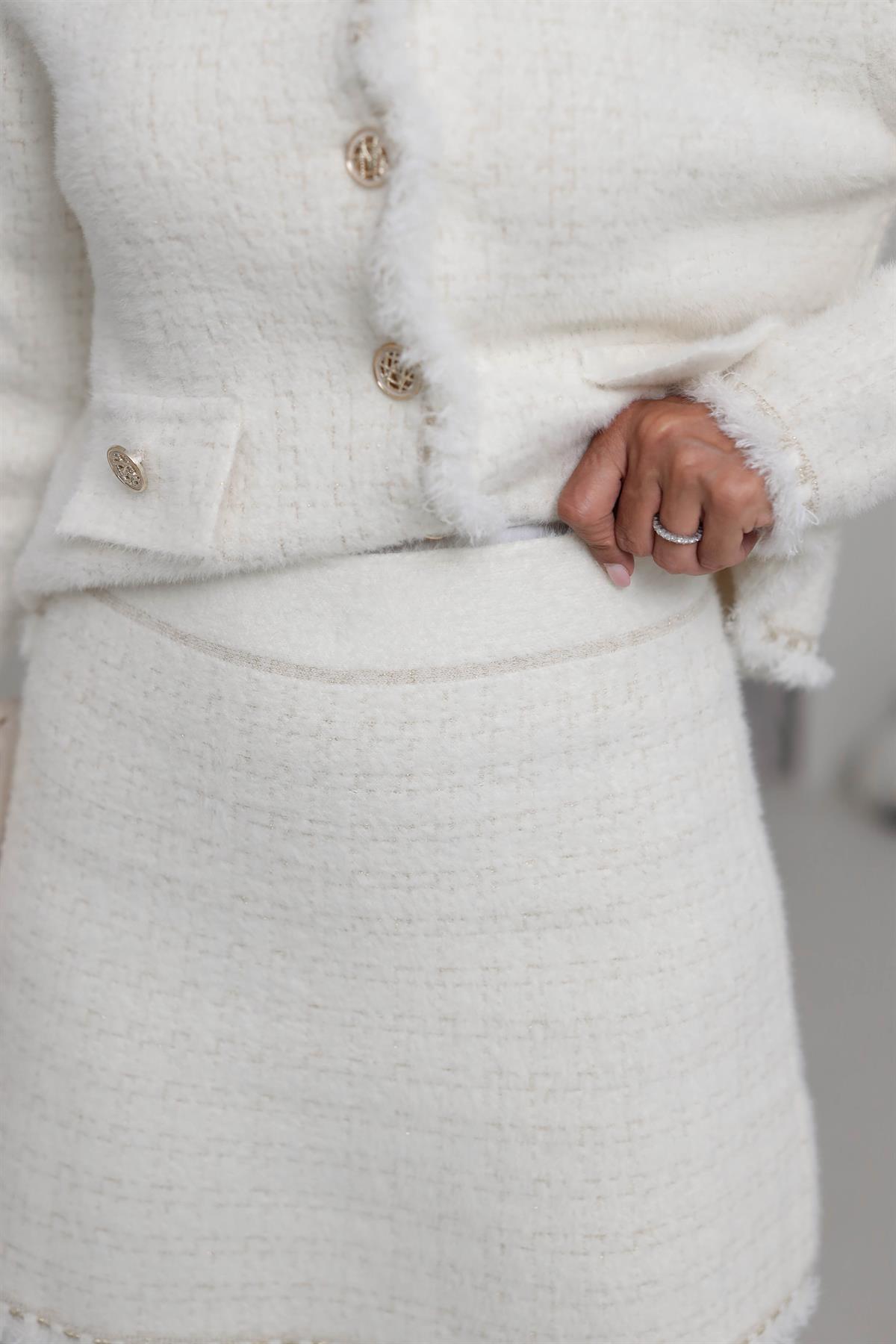 0420 Püskül ve Sim Detaylı Angora Etek EKRU