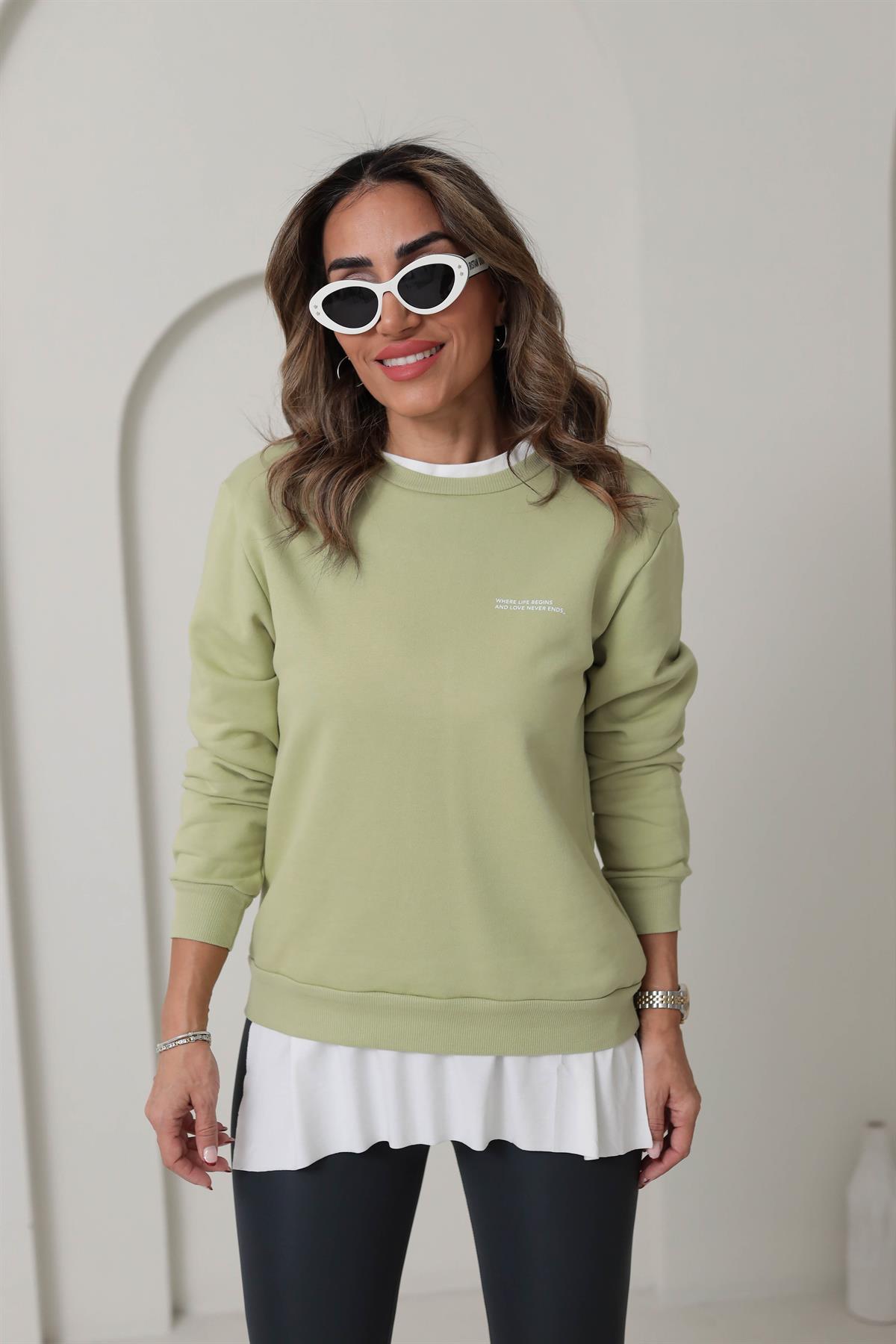 Oys Bisiklet Yaka Sweatshirt YAĞ YEŞİLİ