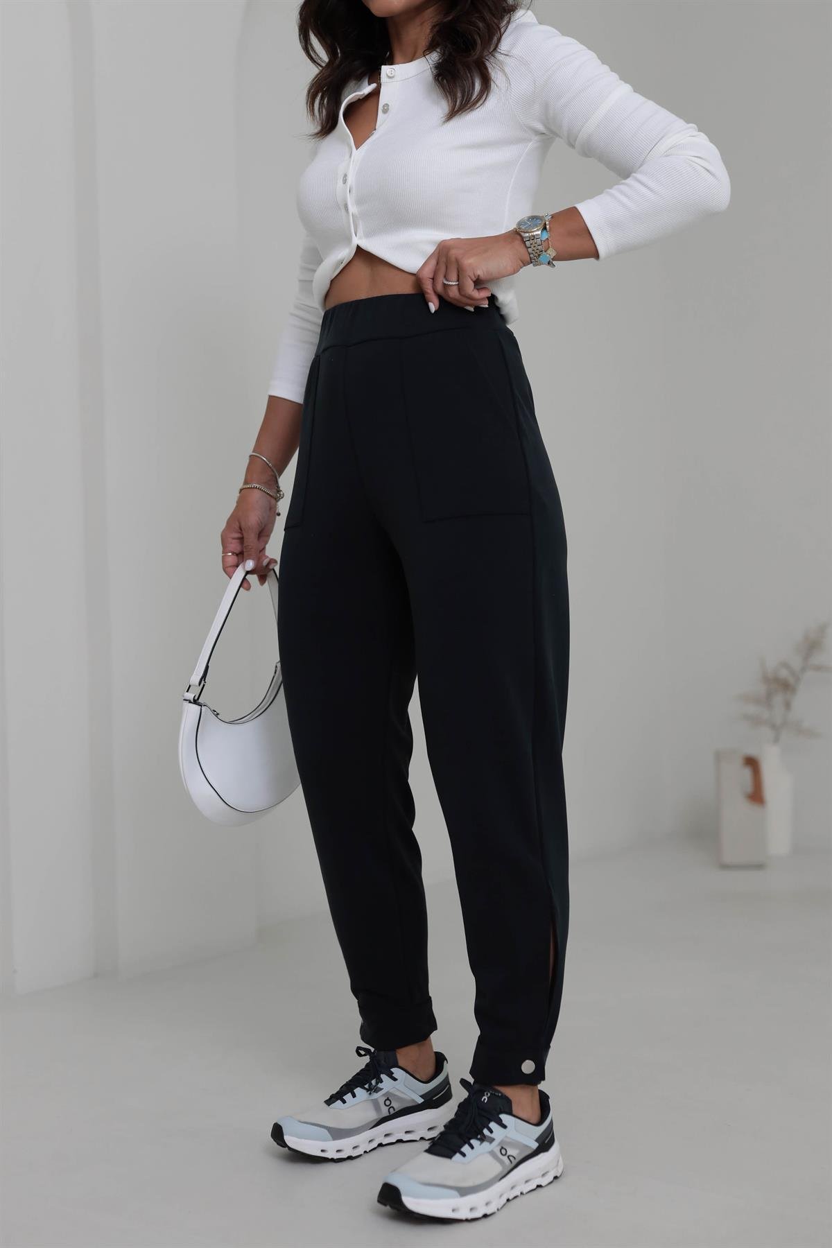 4591 Paçası Düğme Detaylı Cepli Modal Pantolon SİYAH