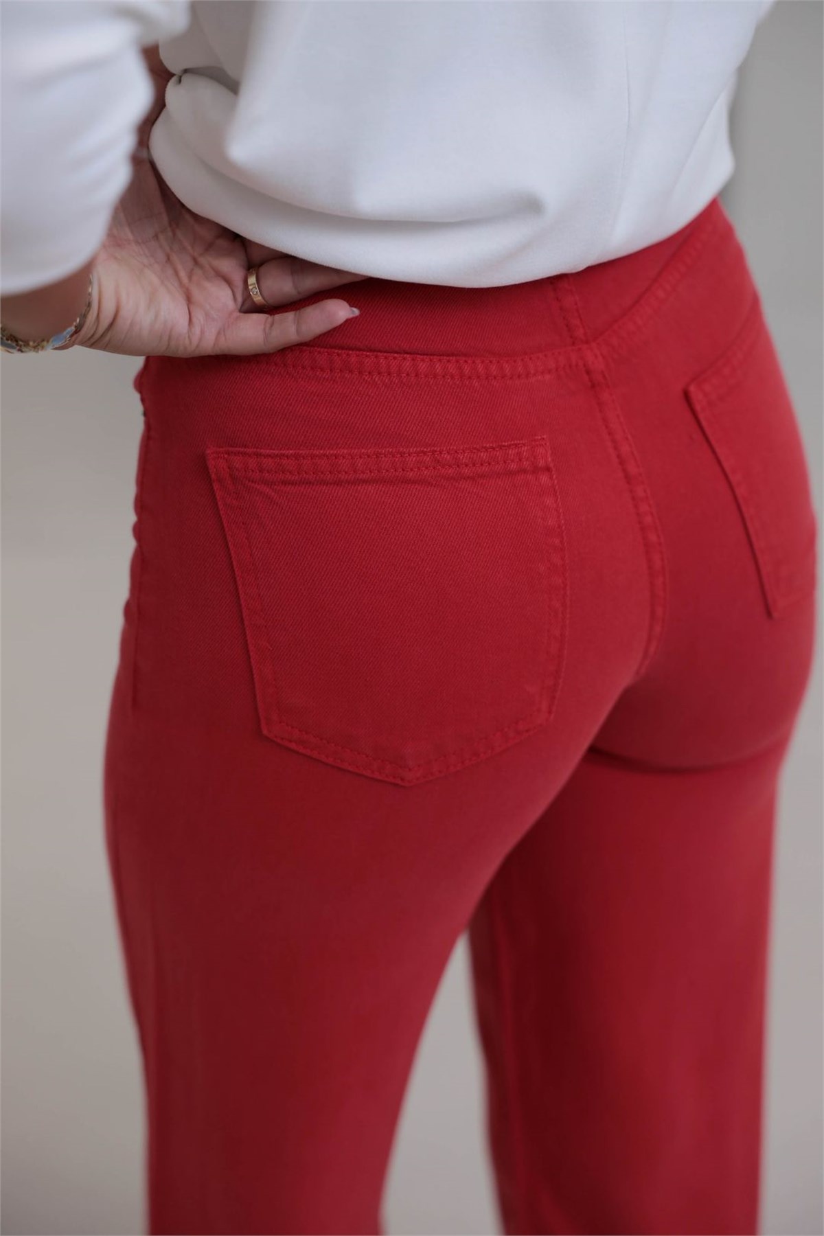 1027 Culotte Tencel Kumaş Pantolon KIRMIZI