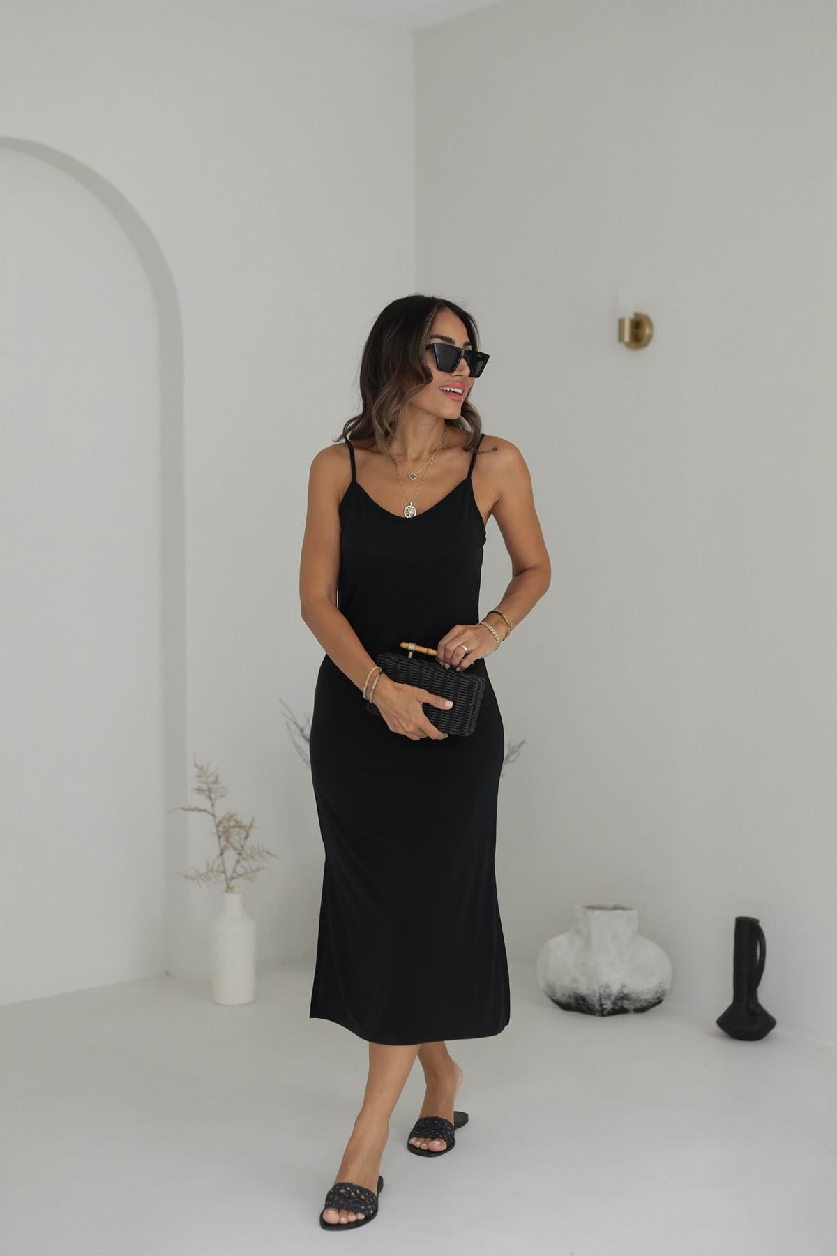 İp Askılı Modal Kumaş Elbise