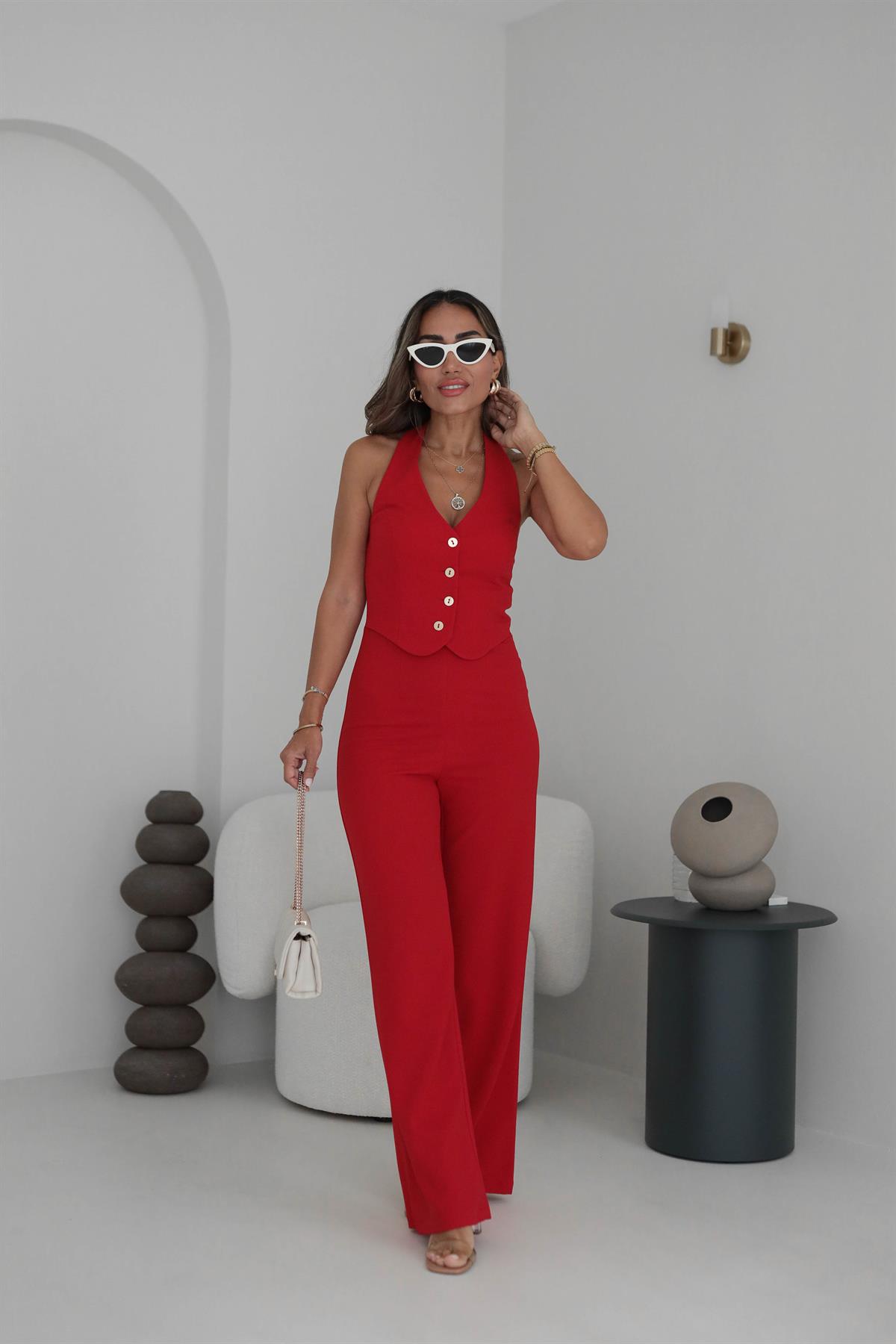 5276 Gold Düğmeli Boyundan Geçişli Tulum