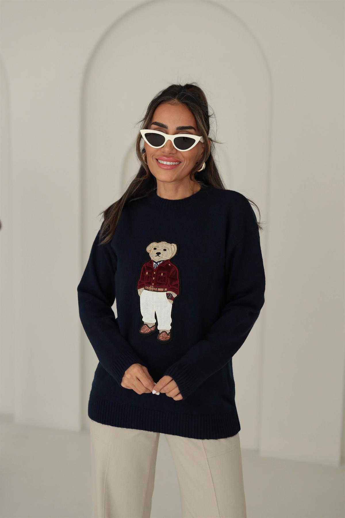 5205 Bear Aplikeli Triko Kazak