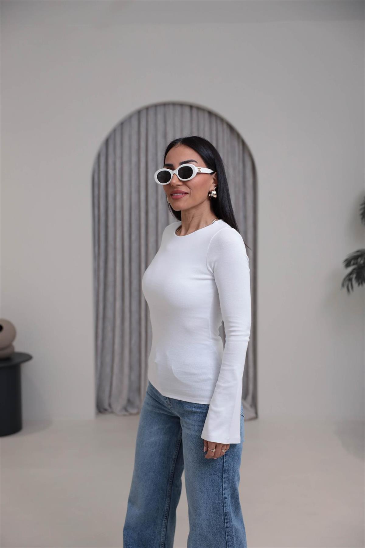 2284 Modal Penye İspanyol Kol Bluz BEYAZ