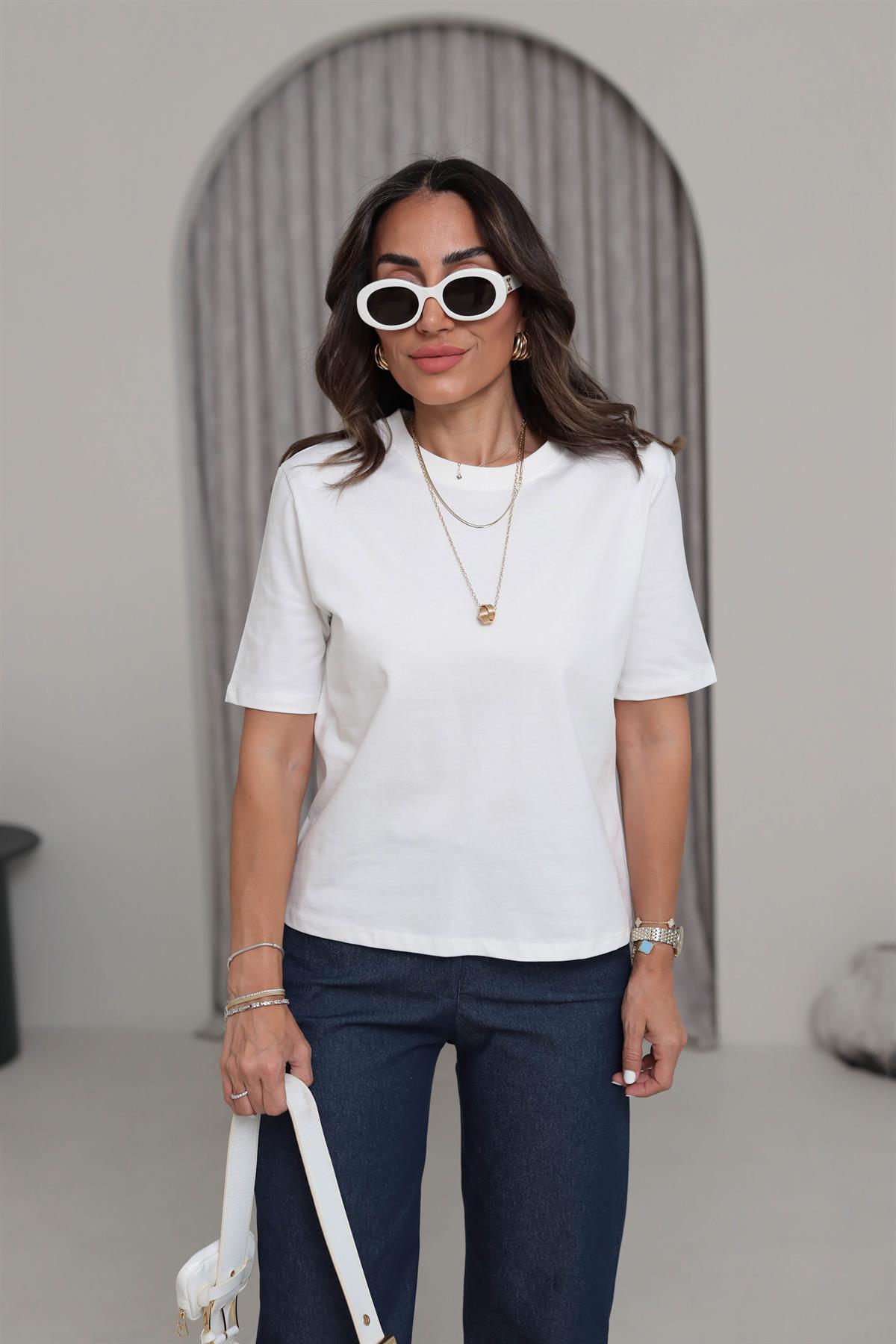 6743 Vatkalı Pamuklu Tshirt EKRU