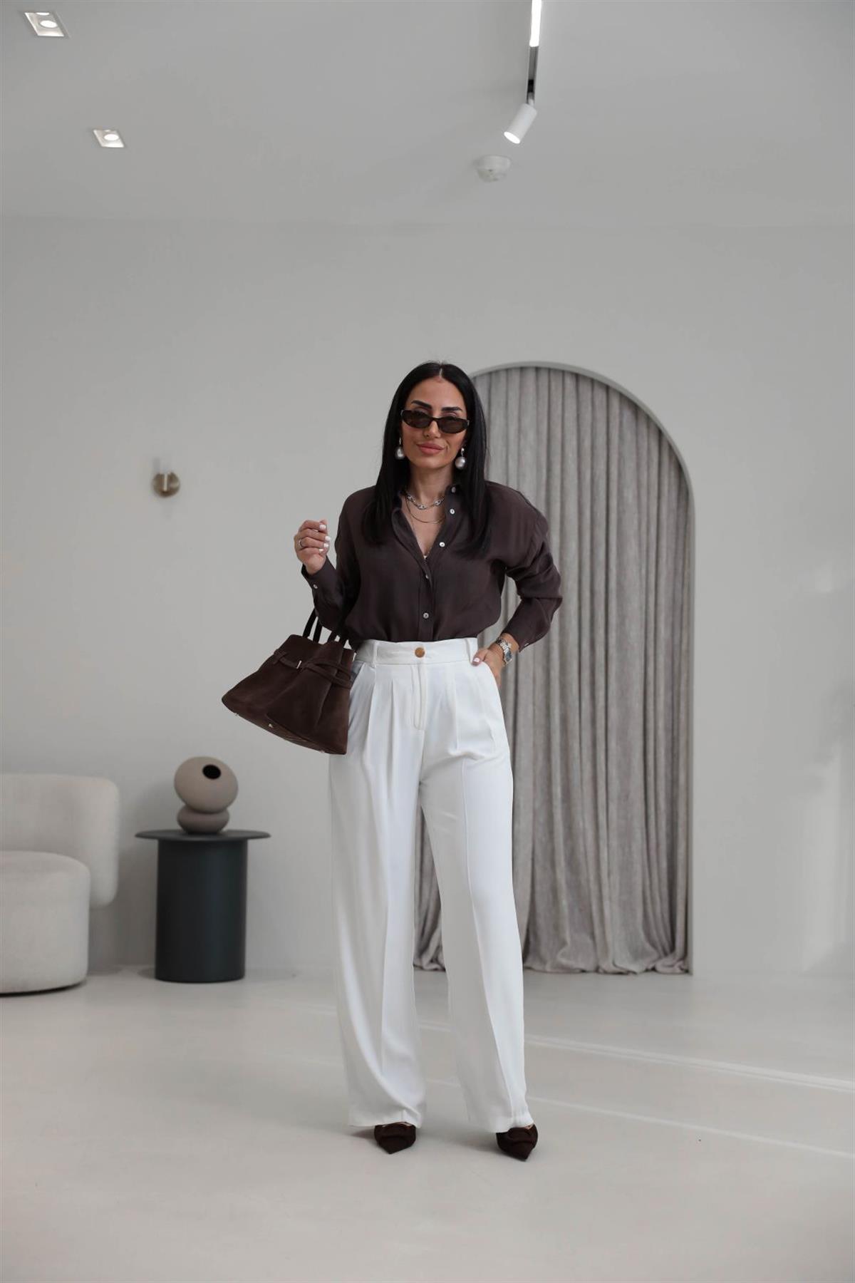 4386S Gold Düğmeli Palazzo Pantolon EKRU