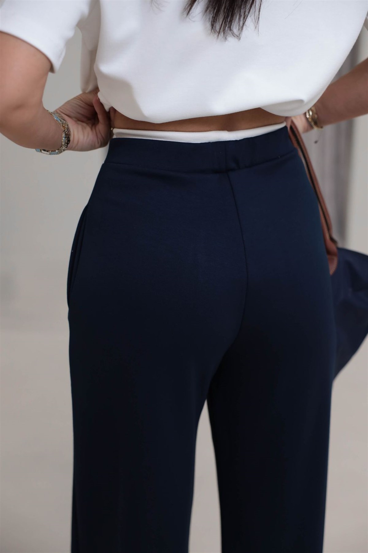 1538 Çift Renkli Bağcıklı Modal Pantolon LACİVERT