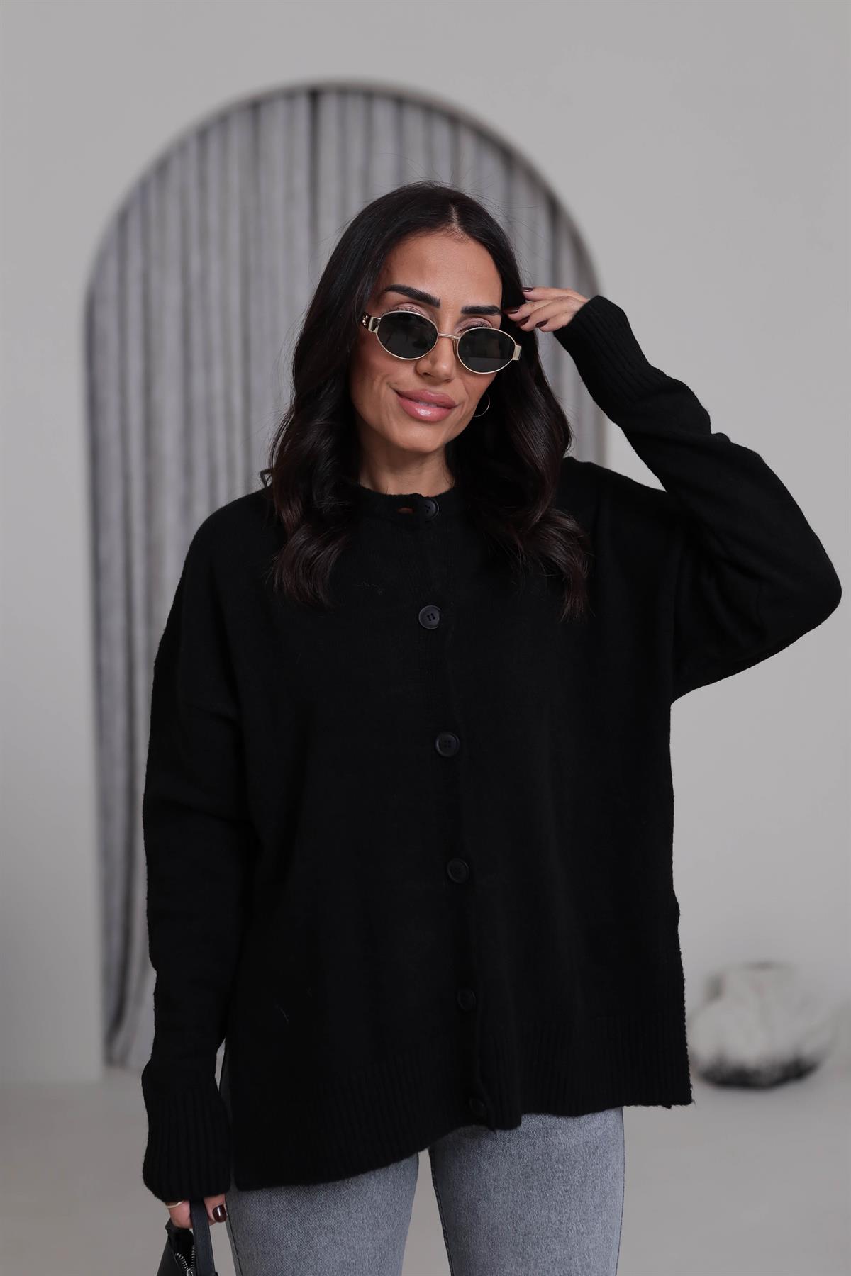 5252 Yanları Yırtmaç Detay Hırka SİYAH