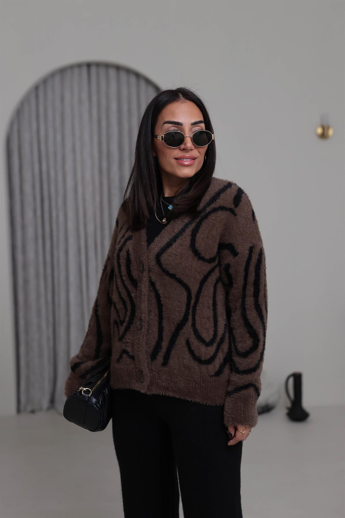 5130 Desenli Yumoş Hırka KAHVE