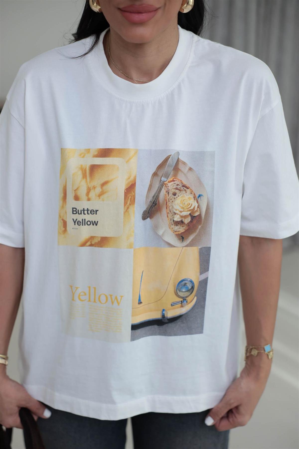 1028 Butter Yellow Pamuklu Tshirt KREM