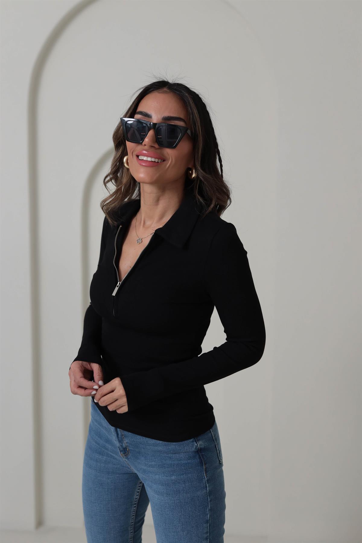 6365 Fermuarlı Uzun Kol Bluz