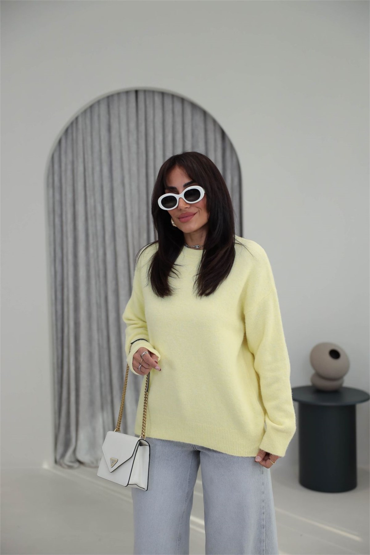2373 Bisiklet Yaka Yumoş Kazak SARI