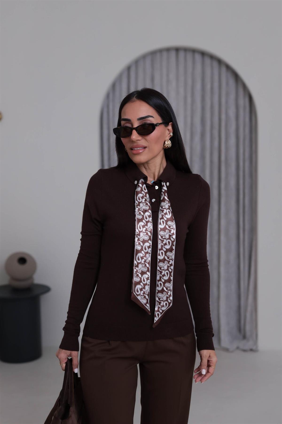 0097 Fularlı Corsman Triko ACI KAHVE