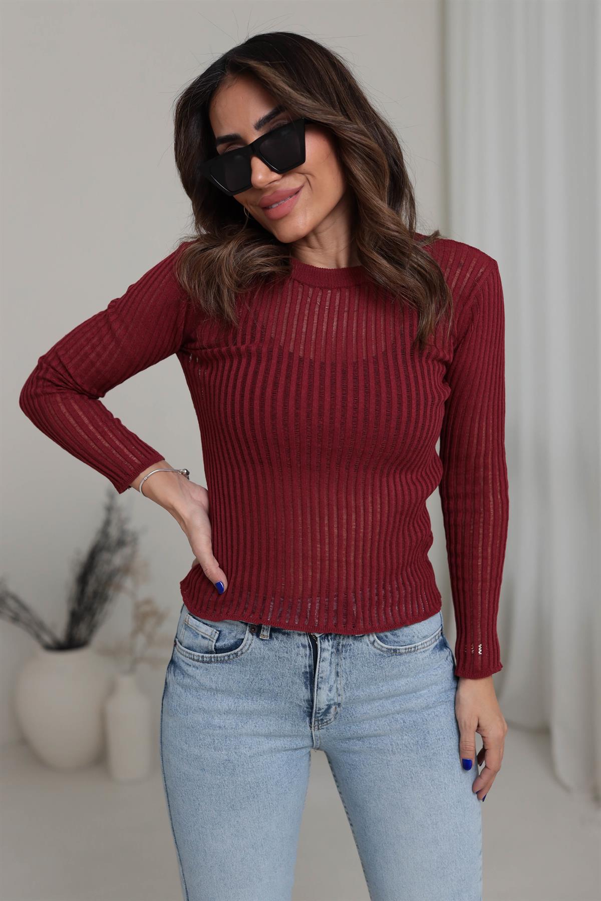 Transparan Detaylı Bluz BORDO