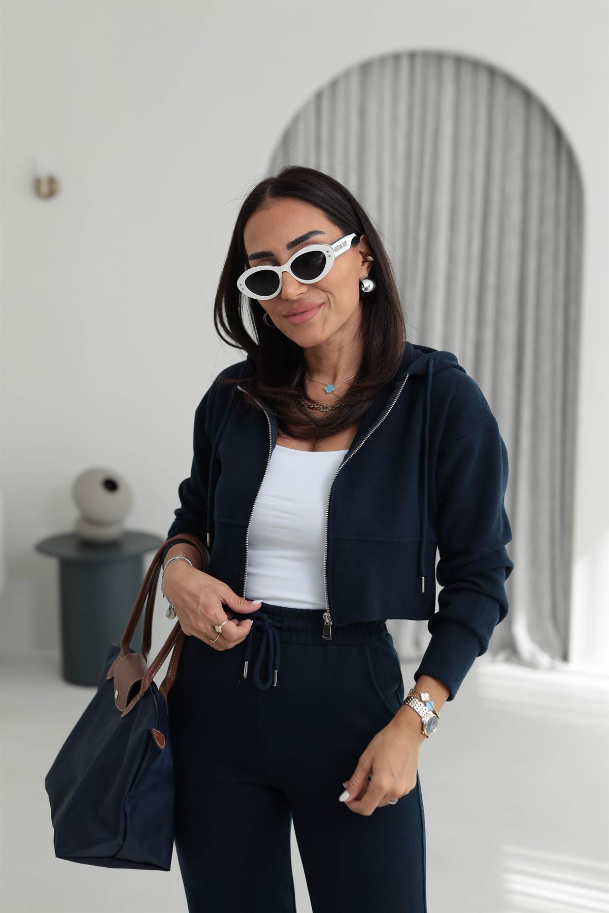 2331 Selanik Kumaş Fermuarlı Ceketli Takım LACİVERT