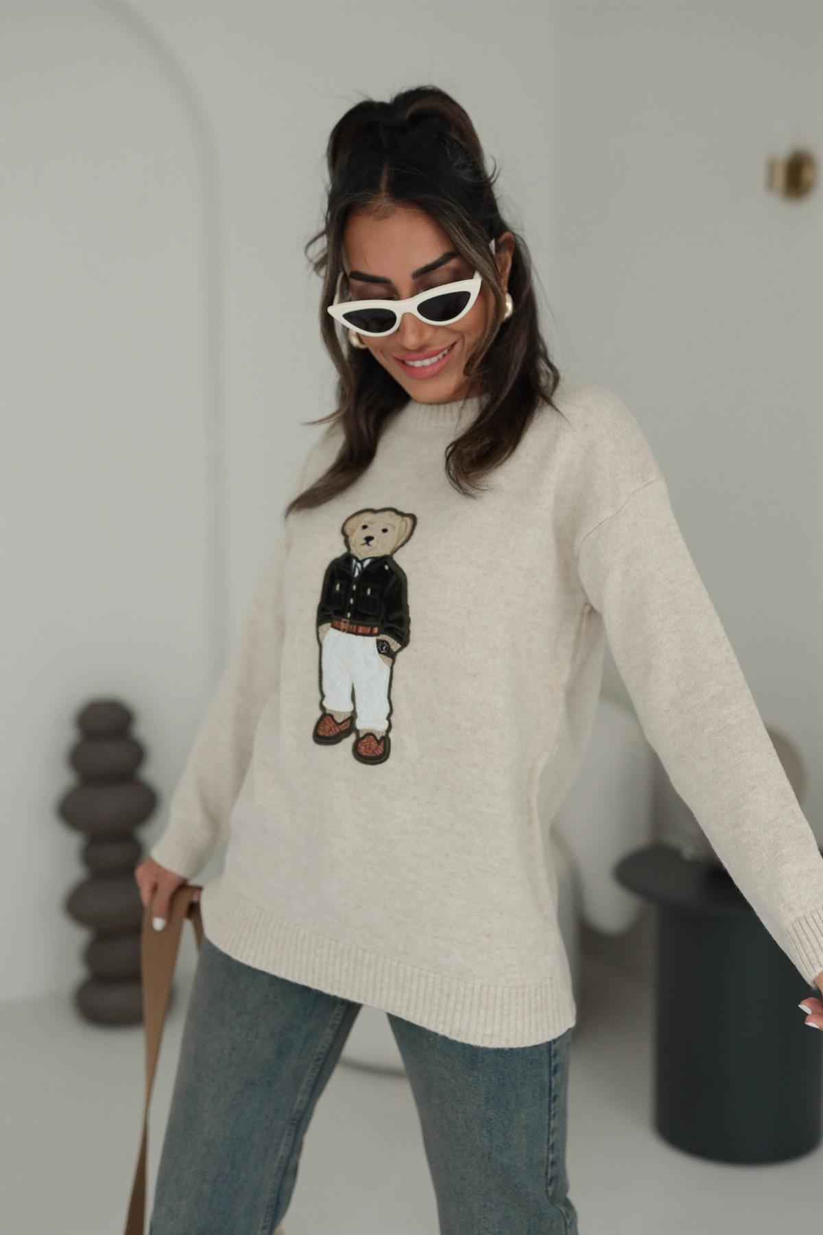 5205 Bear Aplikeli Triko Kazak