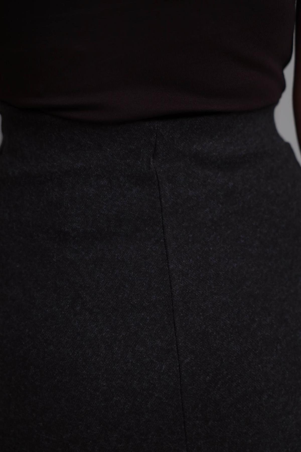 7298 Verev Düğmeli Asimetrik Etek KAHVE