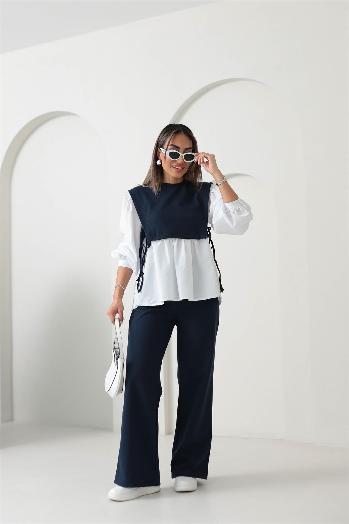 Poplin Kumaş Detaylı Takım LACİVERT