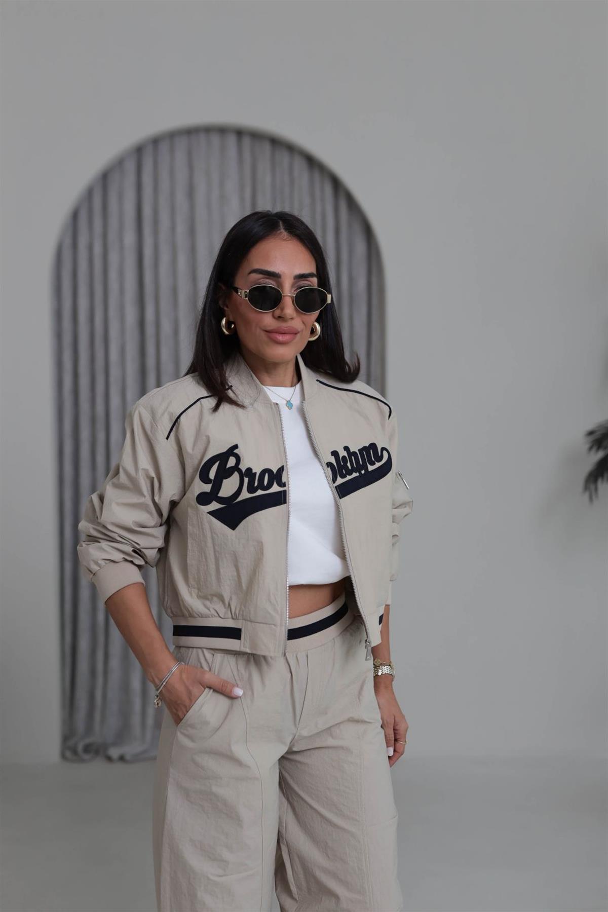 0776 Kol Ribanalı Paraşüt Kumaş Ceket BEJ