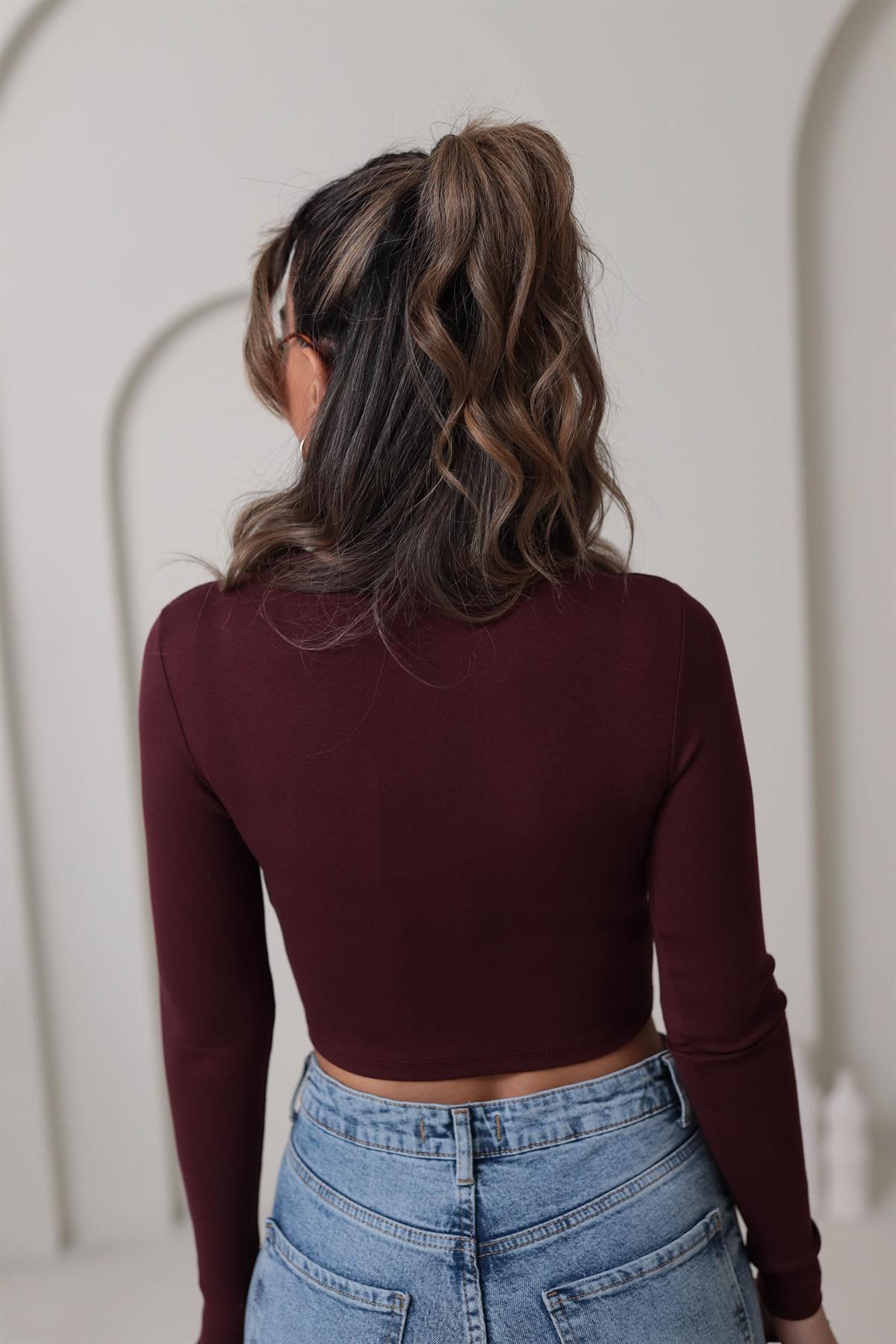 1236 Yumuşak Doku Uzun Kollu Bluz BORDO