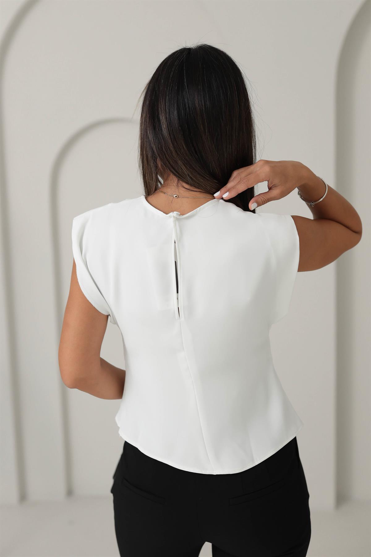 6323 Saten Bluz BEYAZ