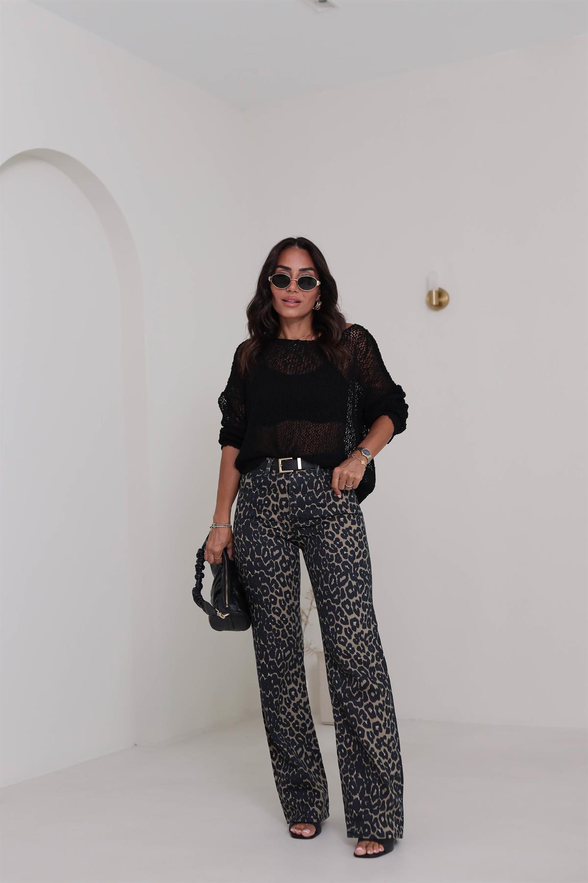 488 Yüksek Bel Wide Leg Jean LEOPAR
