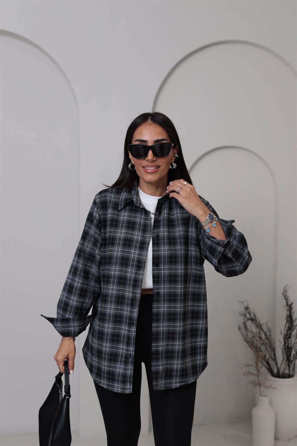 6835 Oversize Kareli Oduncu Gömlek GRİ