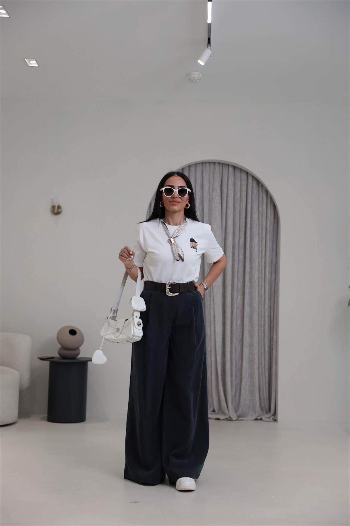 0741 Kemerli Salaş Tencel Pantolon ANTRASİT