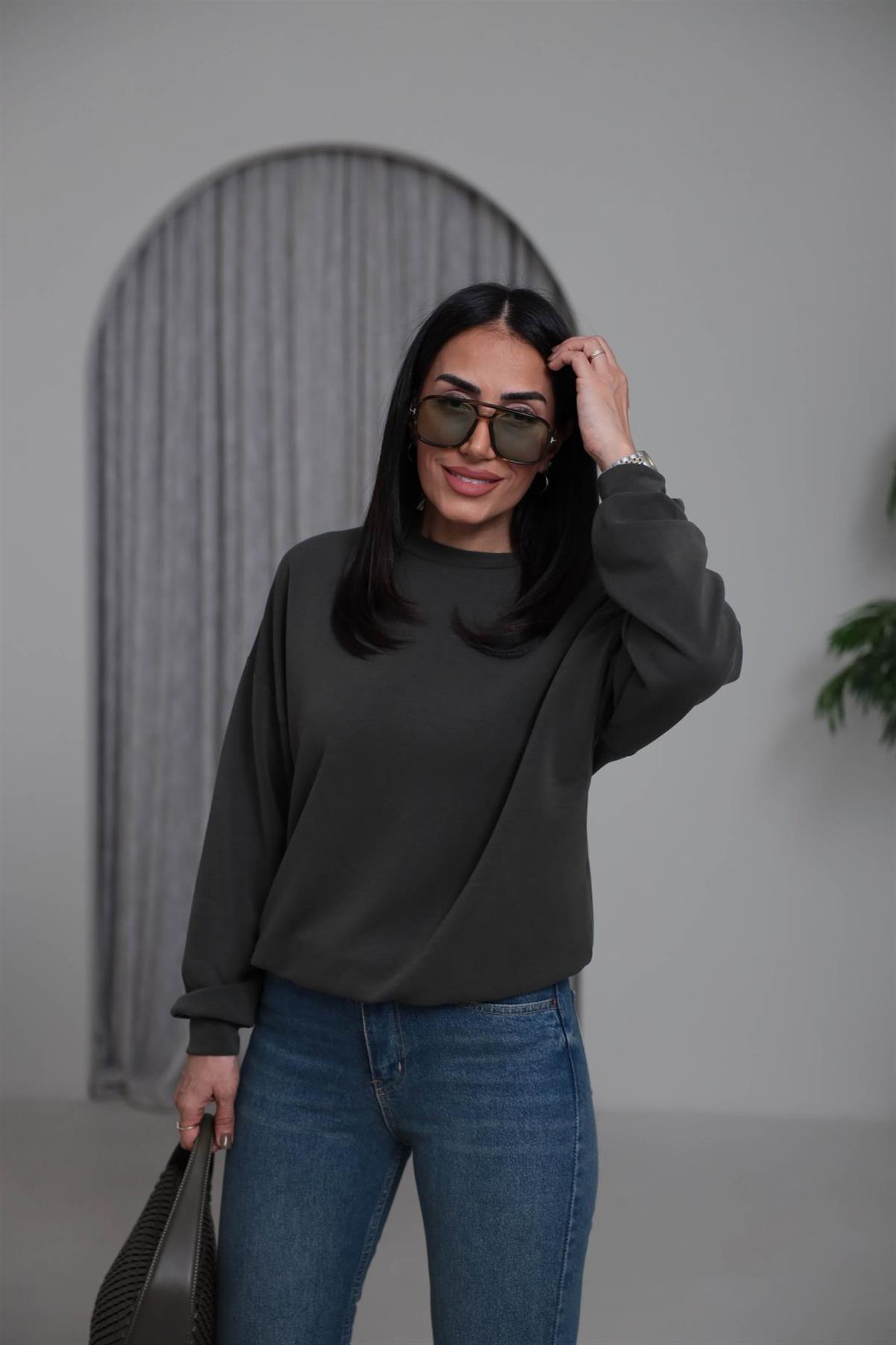 2028 Bisiklet Yaka Modal Sweatshirt HAKİ YEŞİL