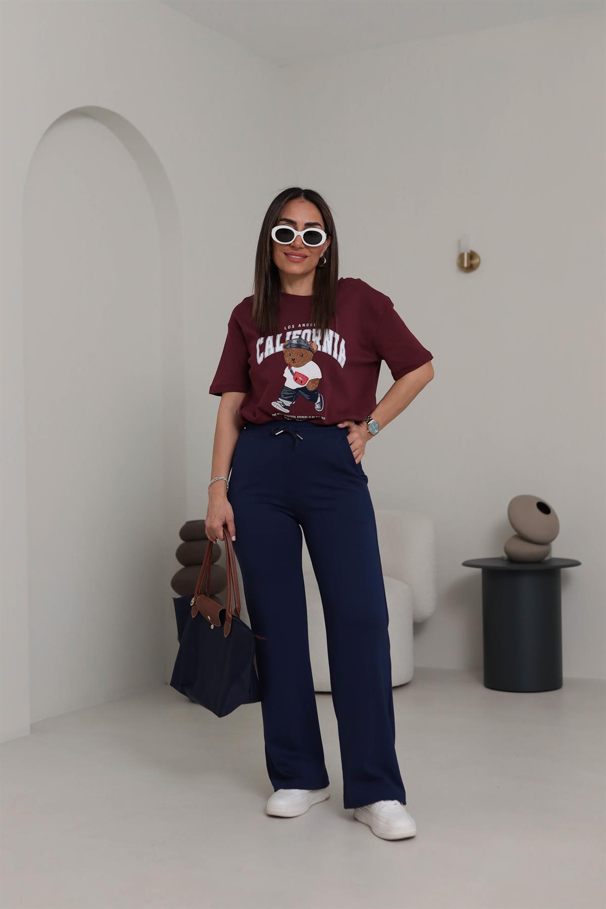 0016 Modal Kumaş Bel Lastikli Palazzo Eşofman Altı LACİVERT