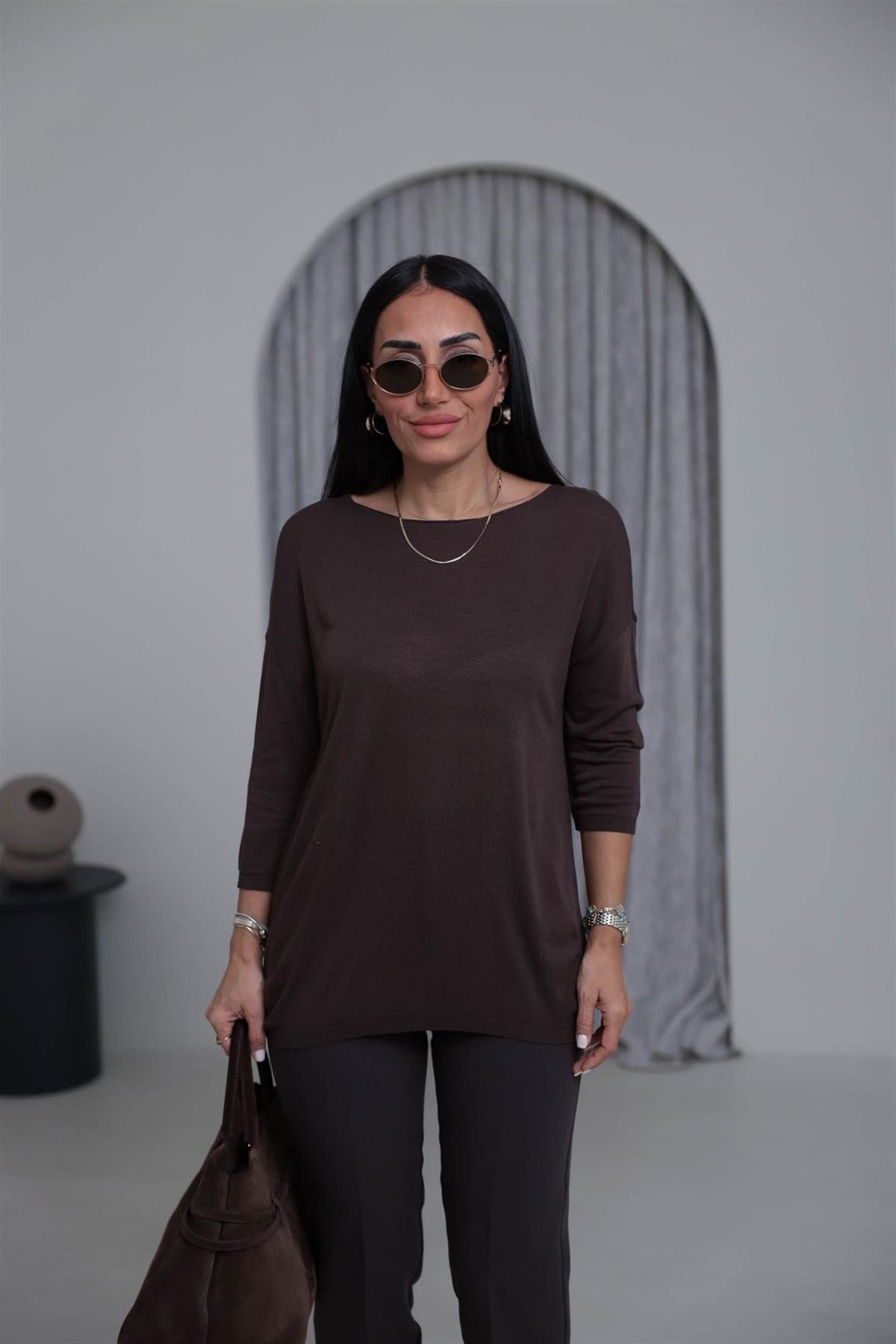 928 Truvakar Kol Viskon Triko Bluz KAHVE