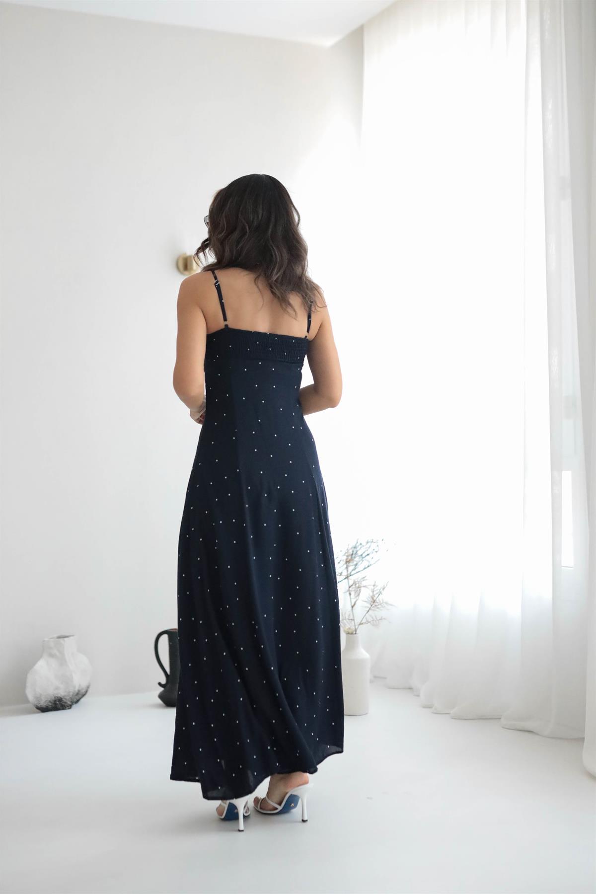 3505 İp Askılı Puantiyeli Elbise