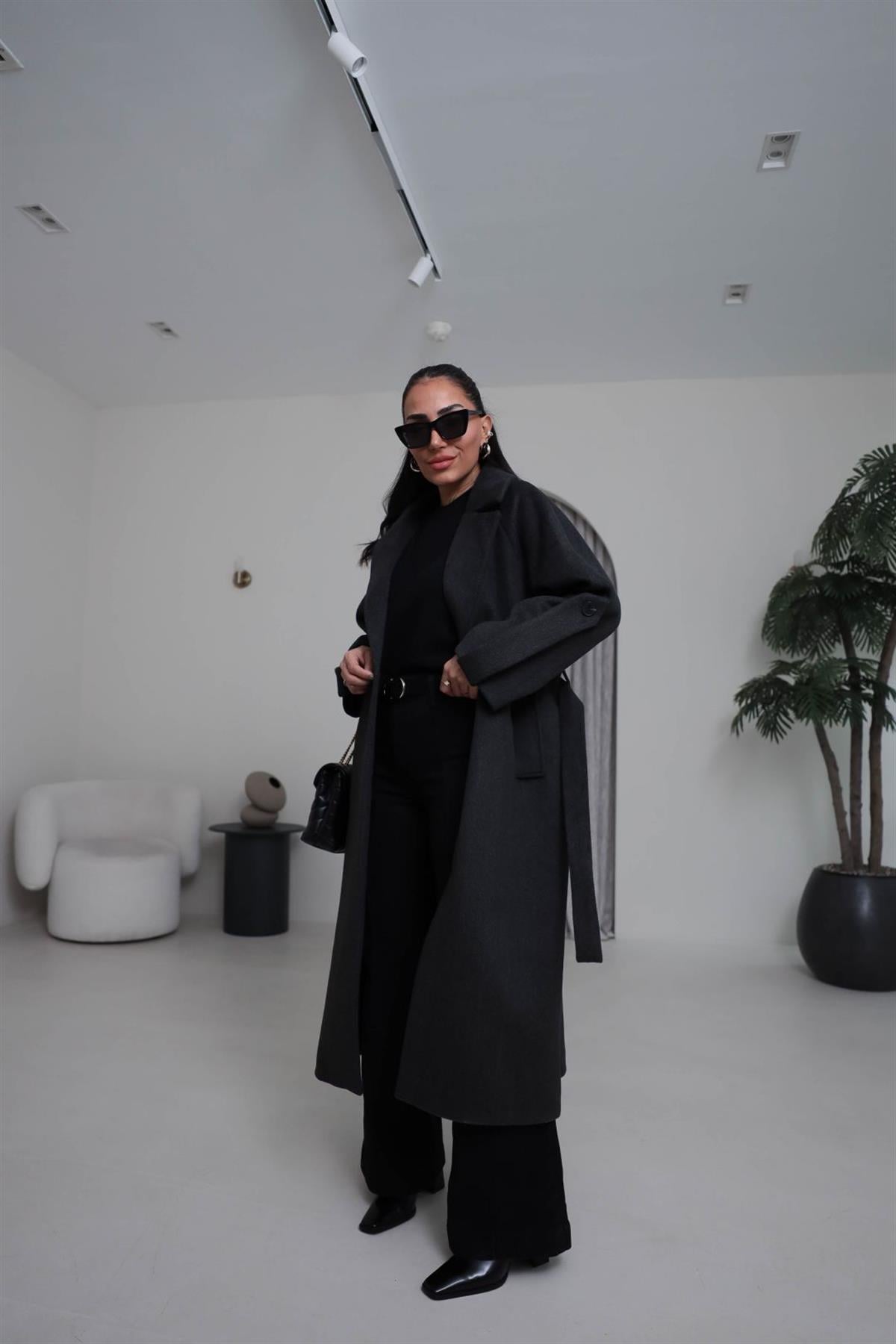 7008 Kuşaklı Balıksırtı Premium Kaban ANTRASİT