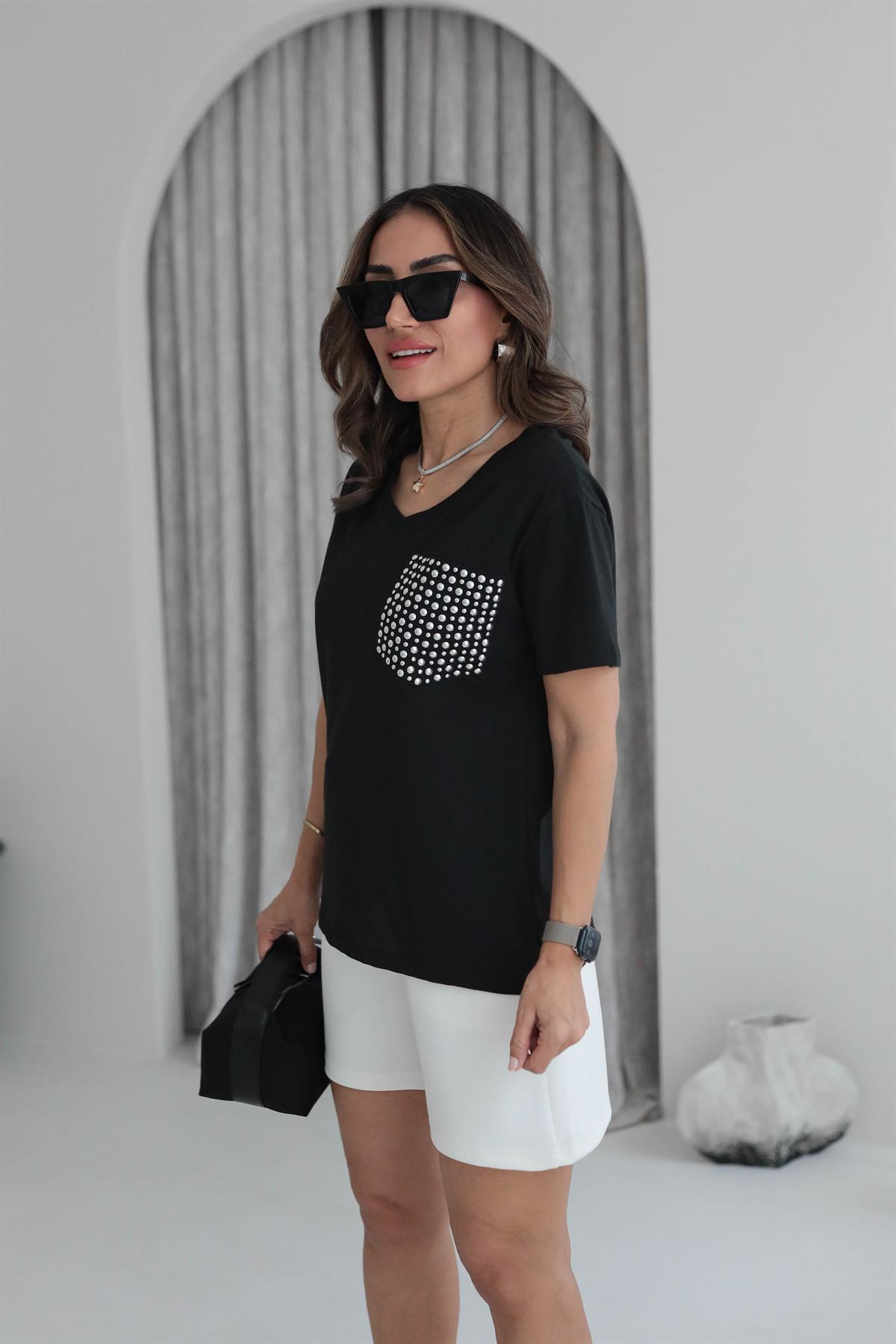 5341 Cep Drop Detaylı V Yaka Tshirt