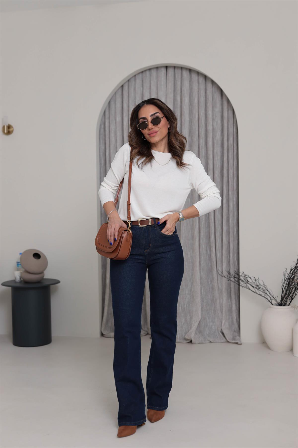 5597 Geniş Paça Likralı Kot Pantolon LACİVERT