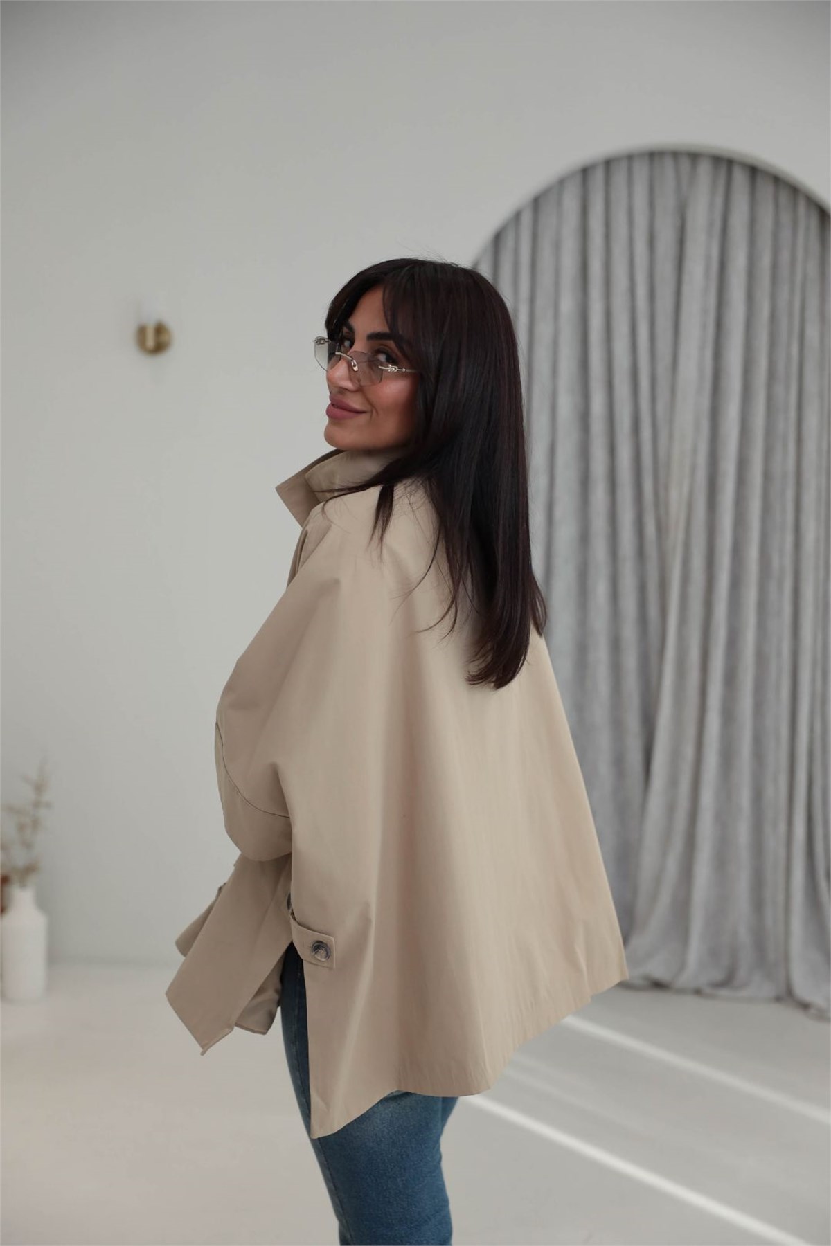 7159 Yarasa Kol Trençkot CAMEL