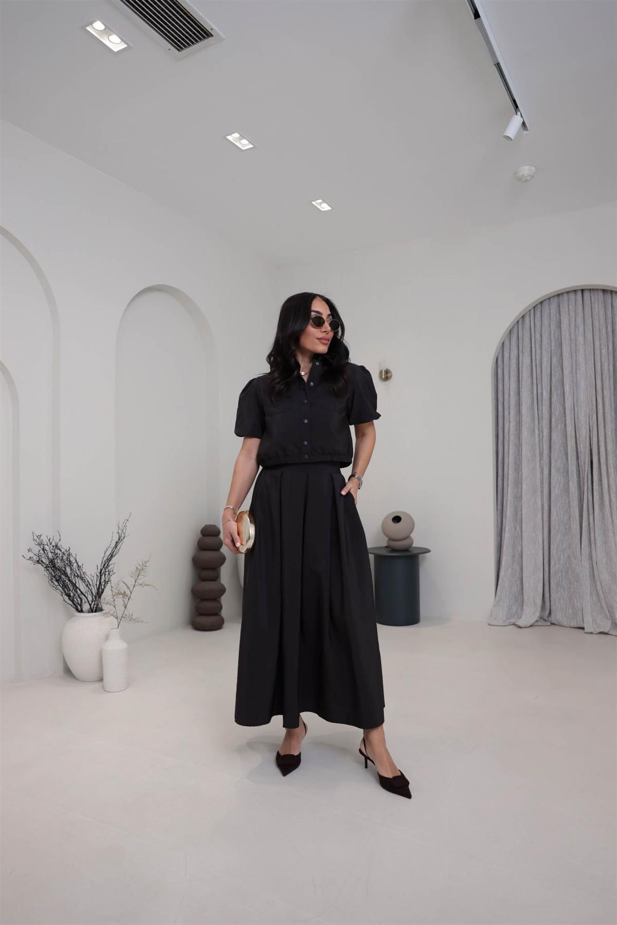 8075 Dokuma Cepli Gömlek Etek Takım KAHVE