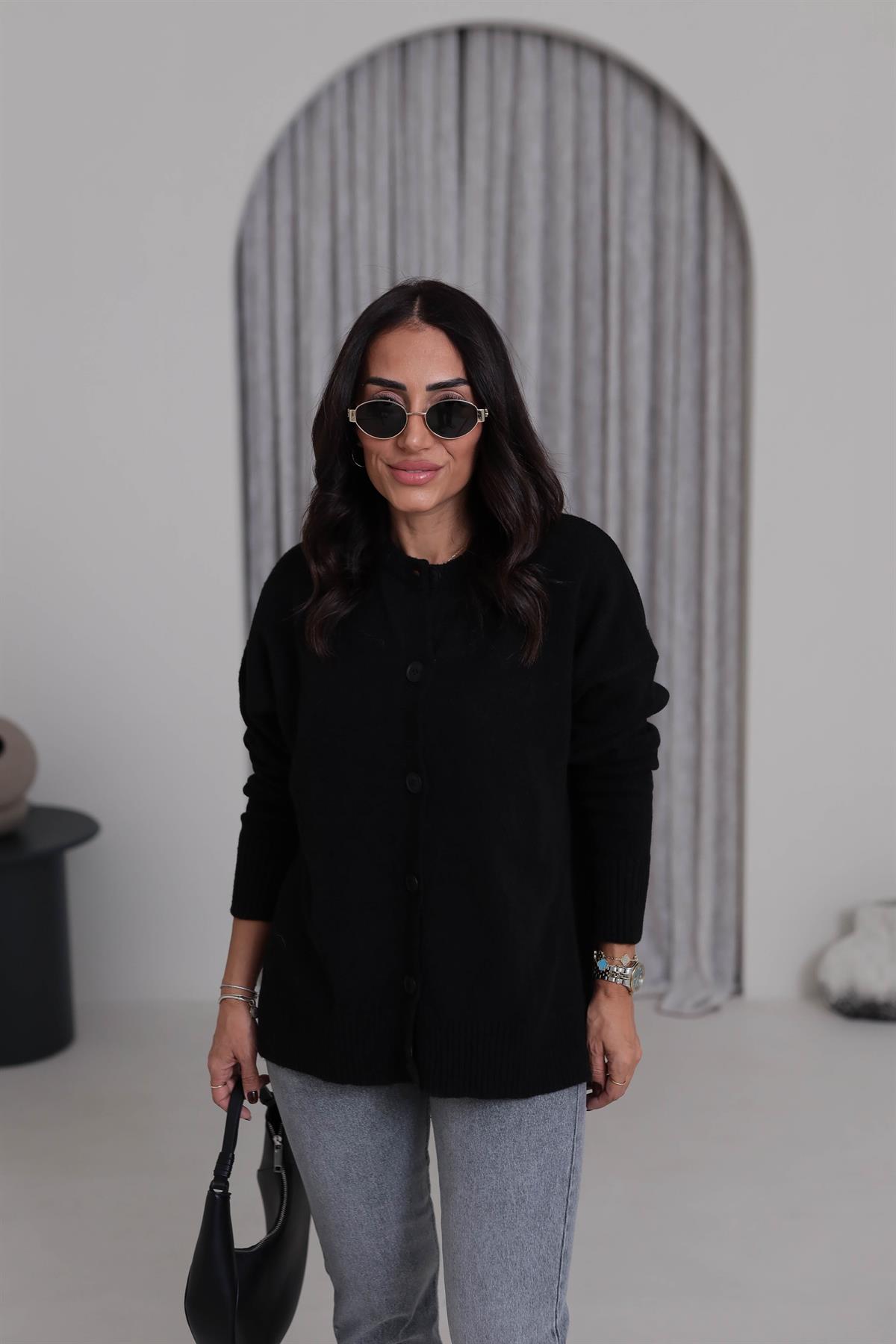 5252 Yanları Yırtmaç Detay Hırka SİYAH