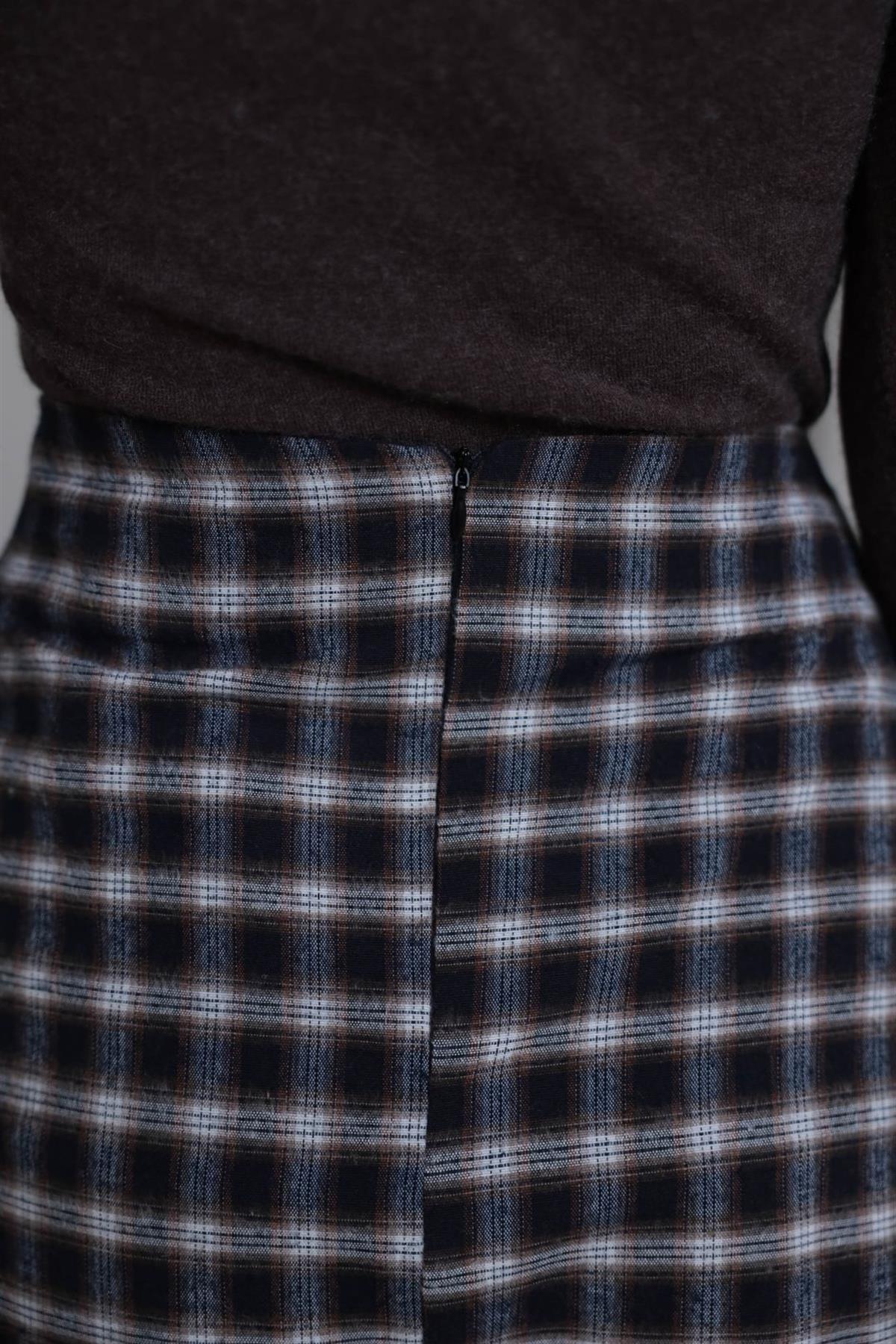 0377 Asimetrik Ekose Etek KAHVE