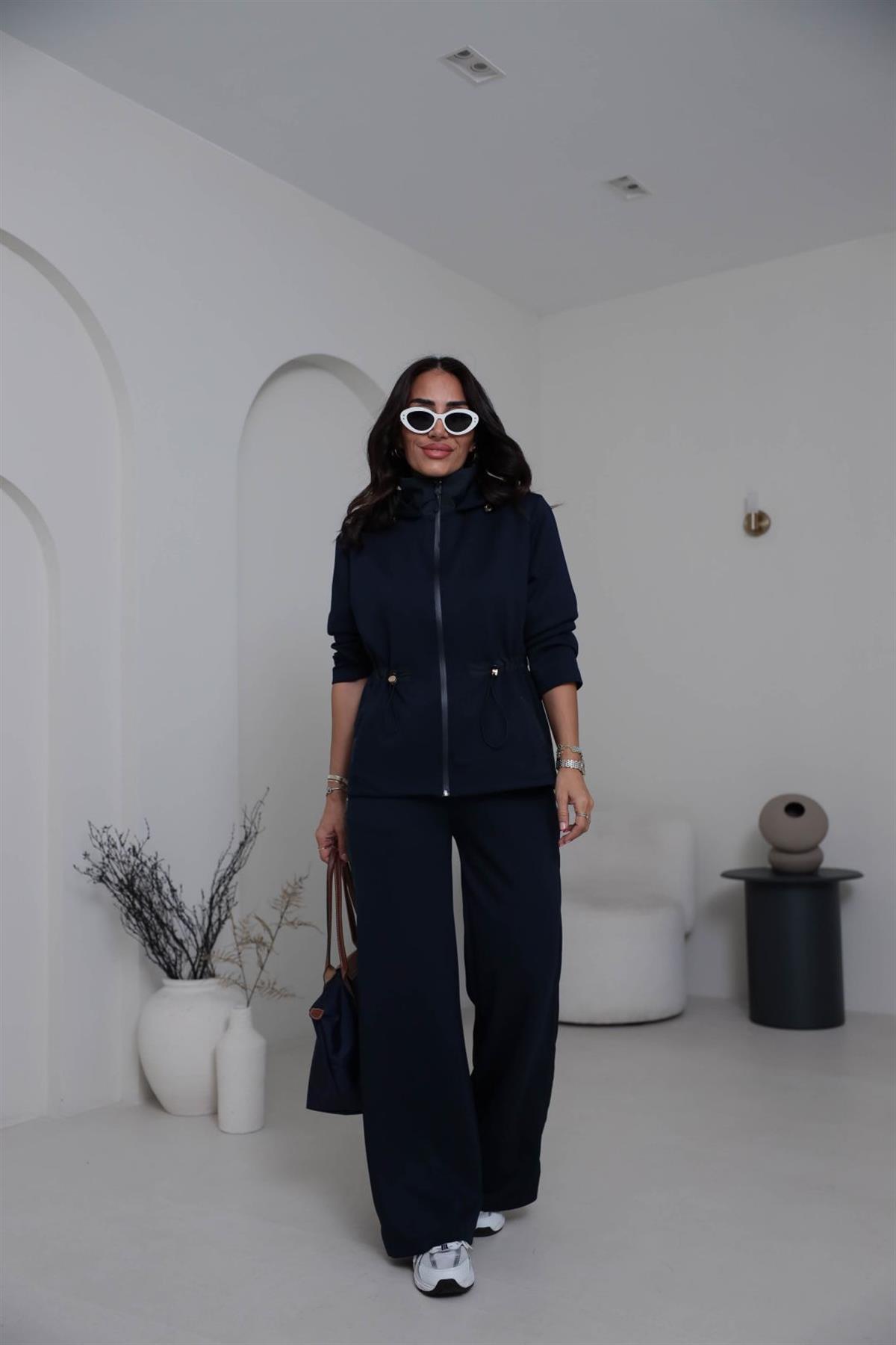 6933 Paraşüt Garnili Bel Lastikli Modal Takım LACİVERT