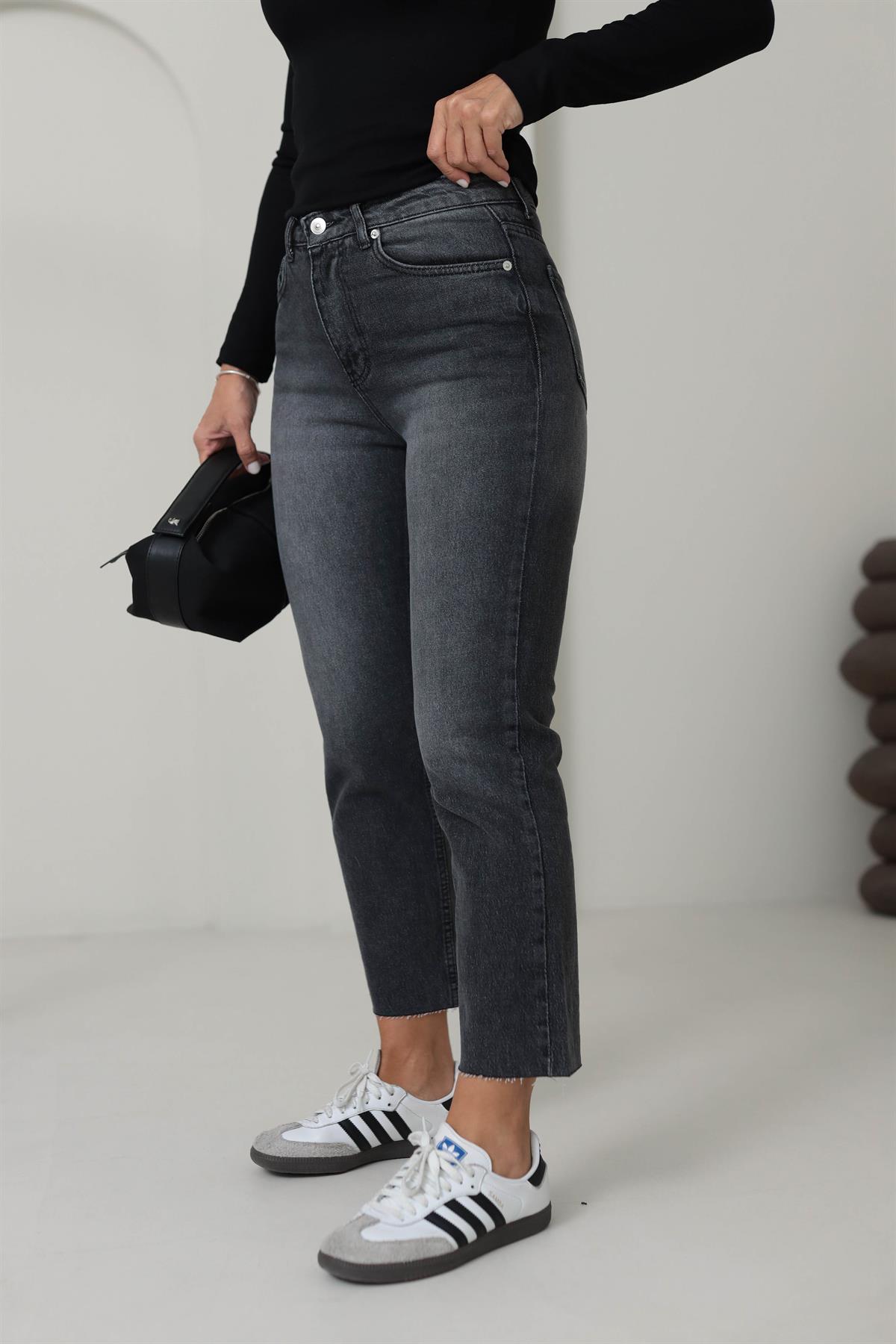 ZA Lazer Kesikli Boyfit Jean ANTRASİT